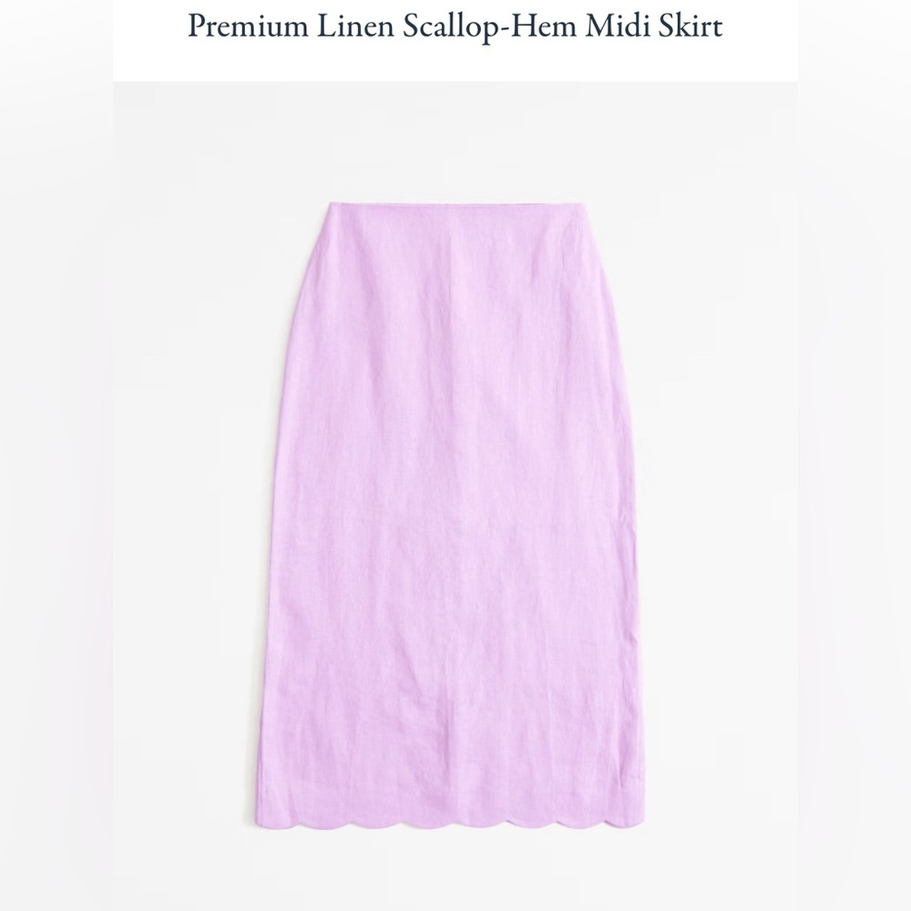 Linen Scallop Hem Midi Skirt
